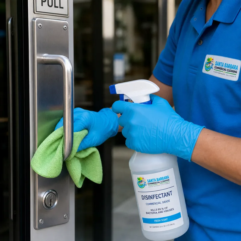 Commercial floor machine restoring shine to hard flooring in a Santa Barbara facility